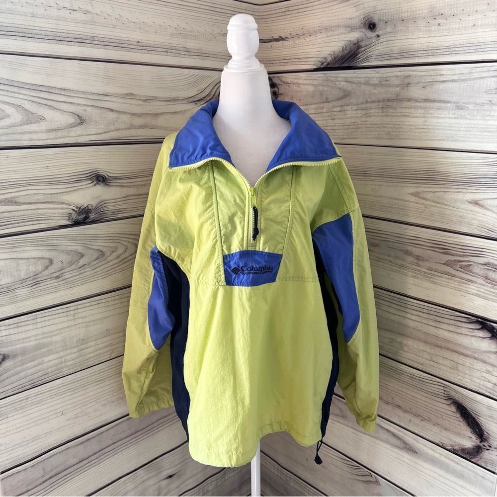 Vintage Columbia Lime & Blue Quarter Zip Windbreaker Jacket